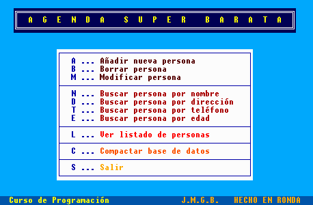 Portada para programa de agenda con caracteres semigráficos y colores redefinidos